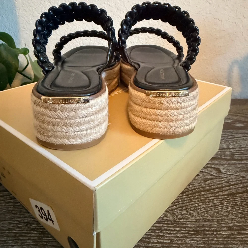 Michael Kors Black Braided Double-Strap Platform Slides